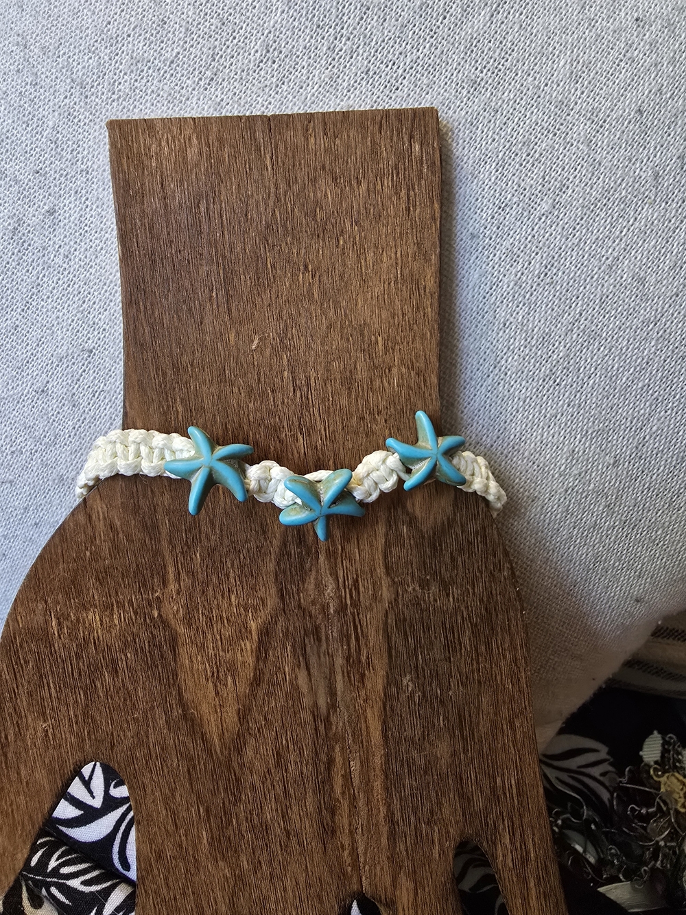 Cream Macrame Bracelet with Turquoise Starfish Beads